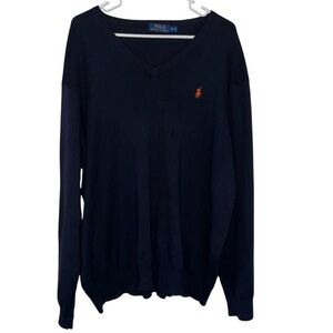 Polo Ralph Lauren Navy Blue Pima Cotton V-Neck Sweater Men’s Size 2XB Preppy